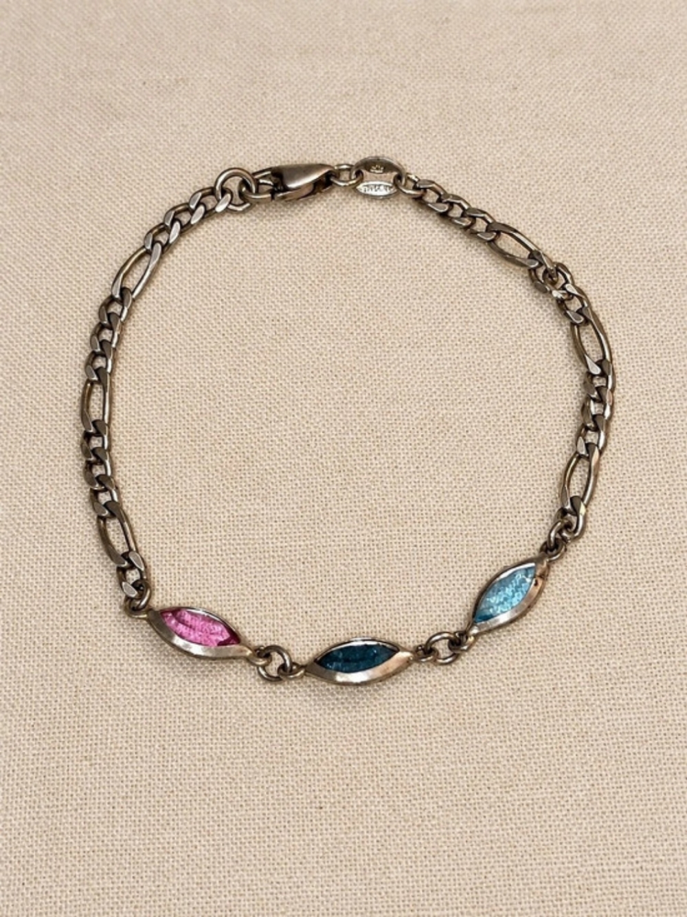 Vintage Danecraft Sterling Silver Multicolor Marquise Crystal Bracelet